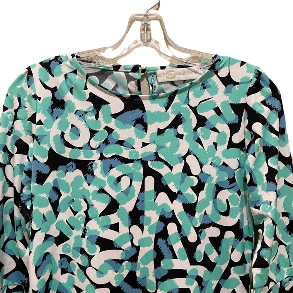 Tracy Negoshian Printed Shift Dress Jeweled Sleeves Size XS - Picture 5 of 7